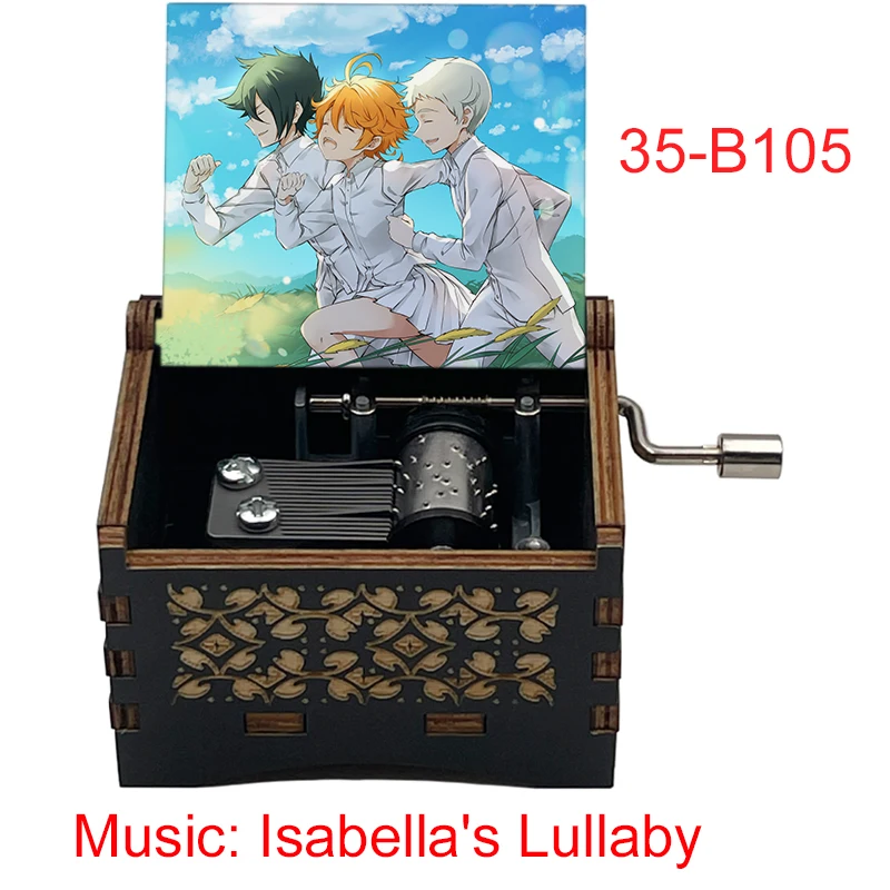 The Promised Neverland Engraved Vintage Wooden Music Box, Isabella's Lullaby Themed Song, Super Ideal Gift for Anime Fans