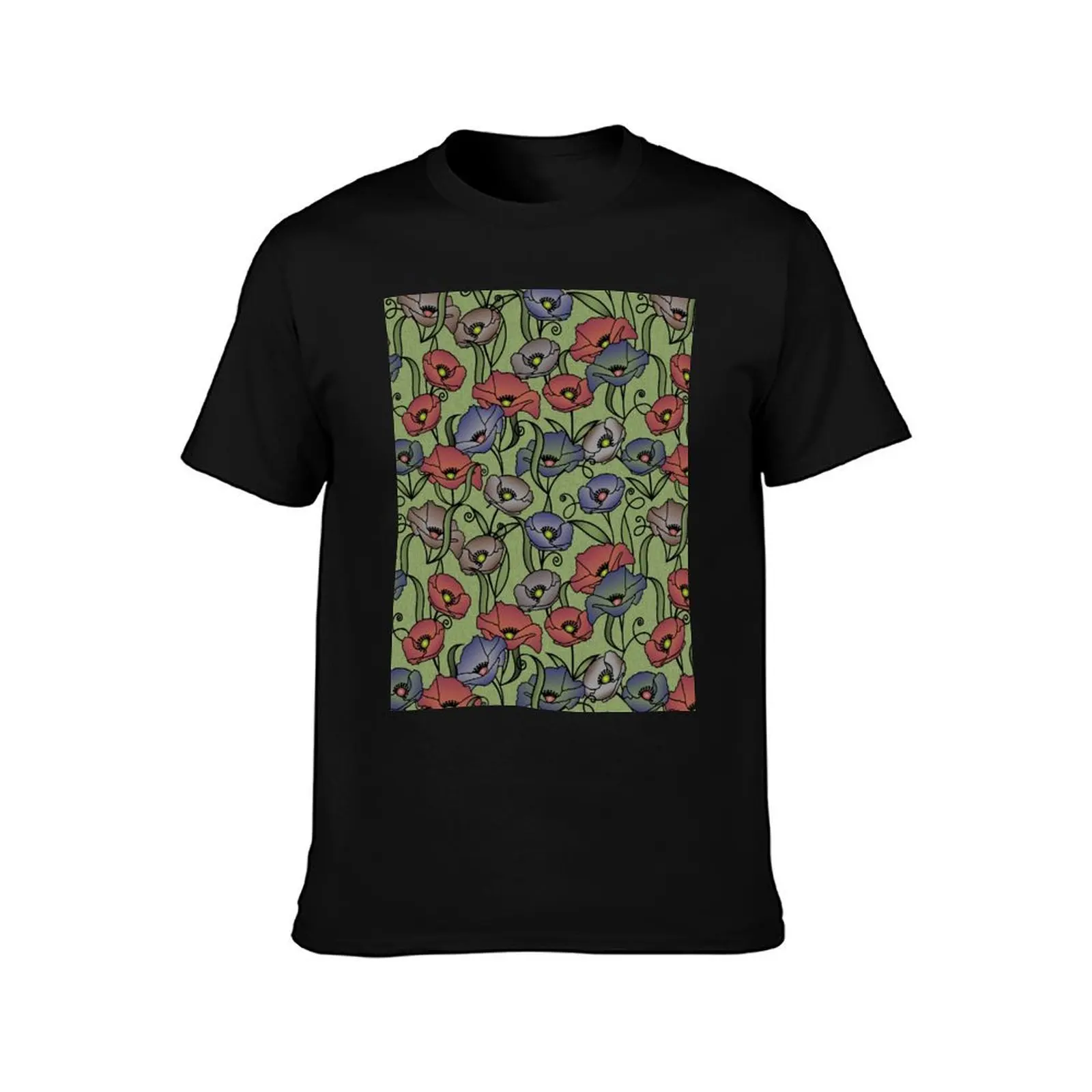 Modern Floral Print - Grass Green, Navy, Red T-Shirt Casual All Match Tee Shirt for Men T-Shirt
