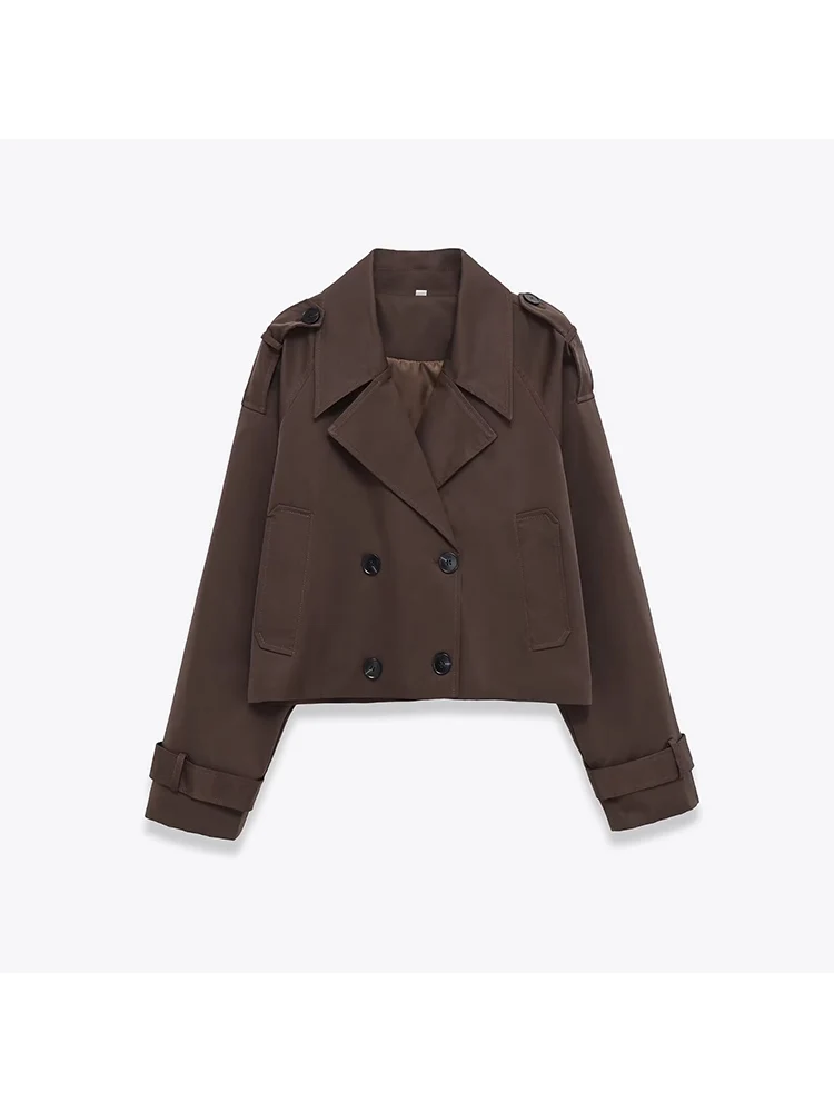 

Новая женская мода в европейском стиле, универсальная двубортная короткая ветровка с длинными рукавами и темпераментом