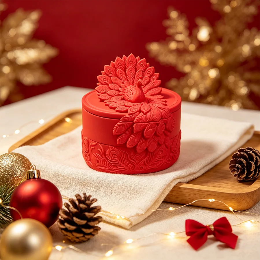 Small Red Peacock Embossed Storage Box with Lid, Exquisite Desktop Jewelry Storage Container, Can Hold Earrings, Rings, Necklaces, Hair Accessories, and Other Small Items. Suitable for Dressing Tables, Bedrooms, Entryways, Offices, and Various Other Settings. Luxurious Peacock-Shaped Desktop Decoration Piece. Holiday Gift for Girls, a Great Item for Commemorative Collections. Compact Size, Does Not Take up Much Desktop Space, Flexible to Place. Suitable for Small Apartments and Small Countertops. a Mini Item That Combines Storage Function and Decorative Effect