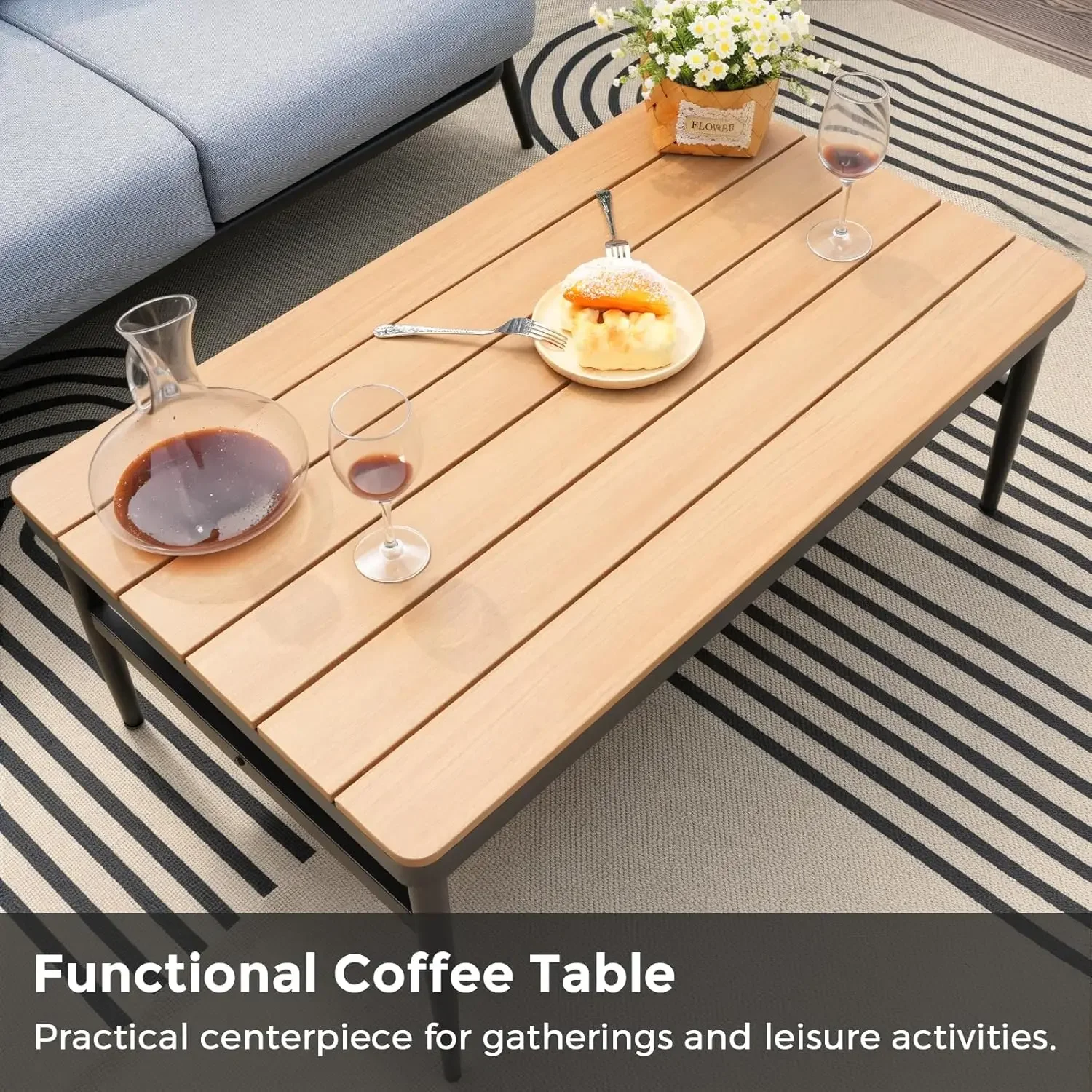 [New Arrival!]4 Pieces Outdoor Sofa Conversation Set, 4 Seats Couch Set with Table, Metal Frame Rope Weaving Design UV Resistanc