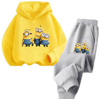 Cartoon Printed Minions Children's Hoodie Sets Casual Sports Tops and Slim Two Color Pants, Two Piece Suit for Boys' Clothing