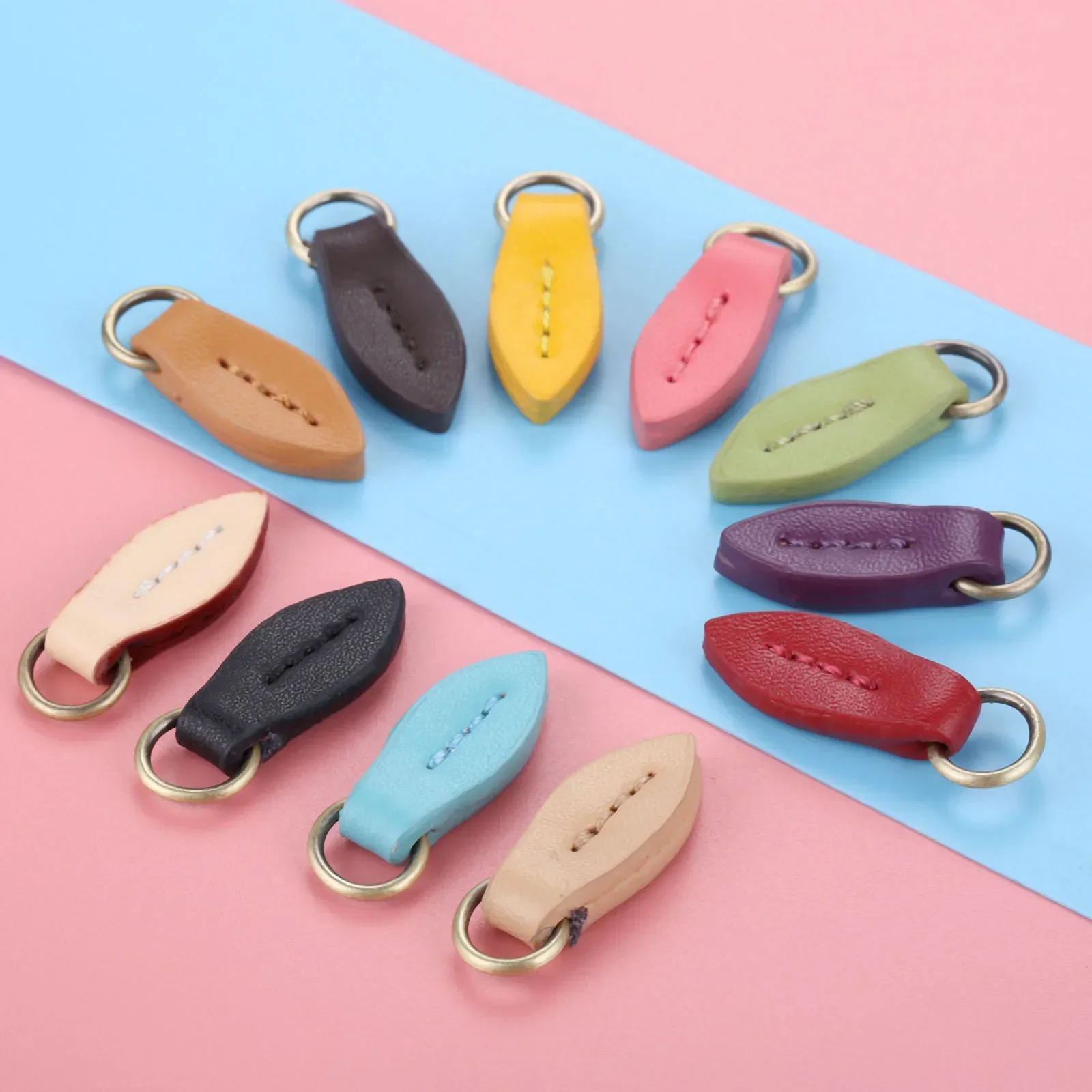 5 Pcs 33*11mm Genuine Leather Zipper Pullers Leaf Shape Pull Head Replacement Sewing Craft Bag Fasteners Leather Alloy Pendant image 2