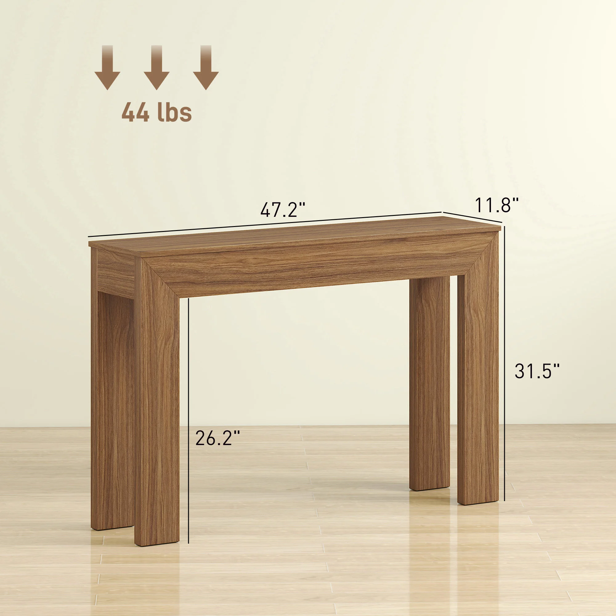 Modern Entryway Table, 47" Narrow Console Table for Entryway, Sofa Table Behind Couch, Living Room, Hallway, Walnut view 3