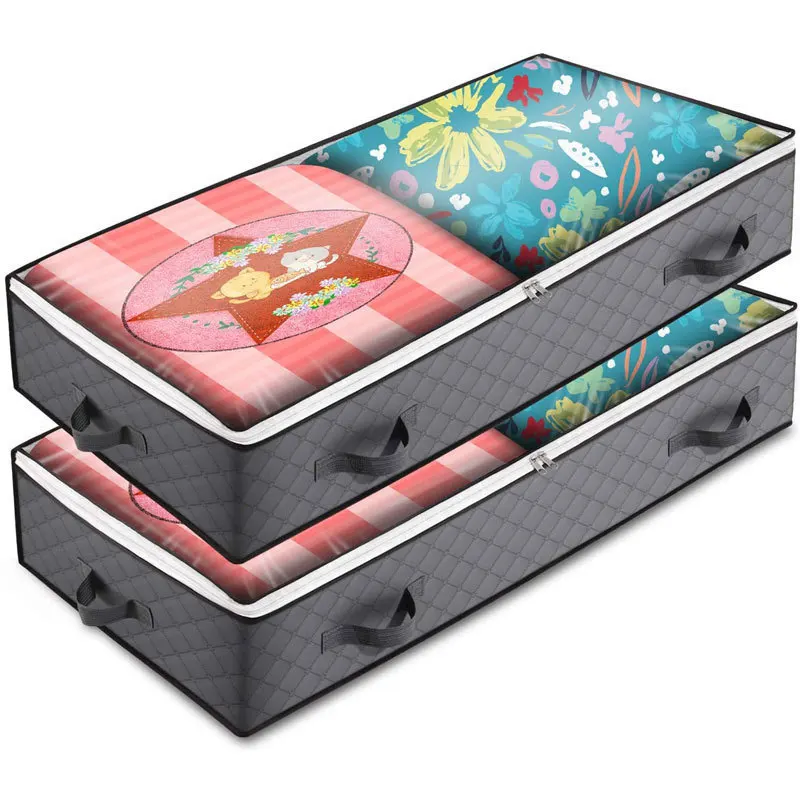 Underbed Storage Bag Four Portable Foldable Quilt Bag Wardrobe Clothes Storage Box Dustproof Organizer Large Capacity