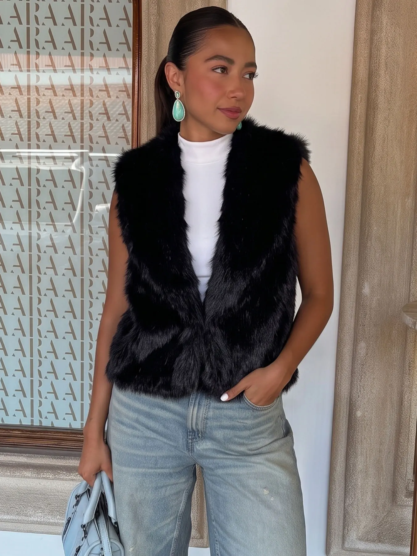 HH Women Elegant Solid Sleeveless Faux Fur Coat Casual Vest Tops V Neck Waistcoat Autumn Winter Street Fashion Commuting Outwear 5
