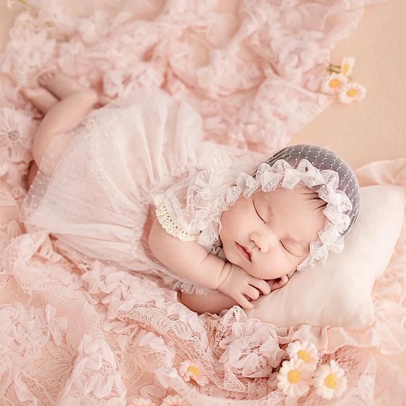 Newborn Photography Outfit Baby Girl Princess Lace Puffy Dress Daisies Flowers Pose Photo Props Studio Shooting Accessories