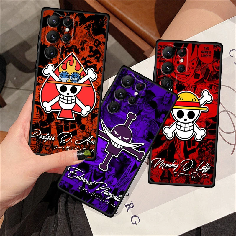 One Pieces Luffy Logo Silicone Black Phone Case For Samsung Galaxy S24 S23 S22 S21 S20 FE S10 S9 S10E S8 Plus Ultra Lite 5G