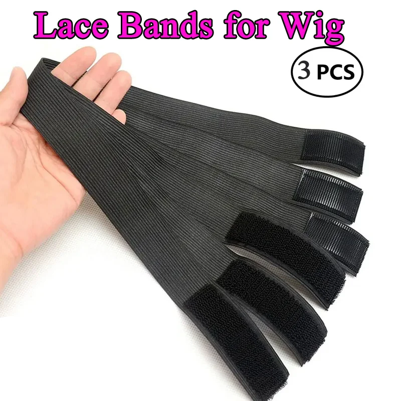 Pita elastis renda meleleh Band tepi 3 buah pita elastis dapat disesuaikan untuk Wig profesional Velcro pita Wig hitam pita pegangan rambut untuk Wig