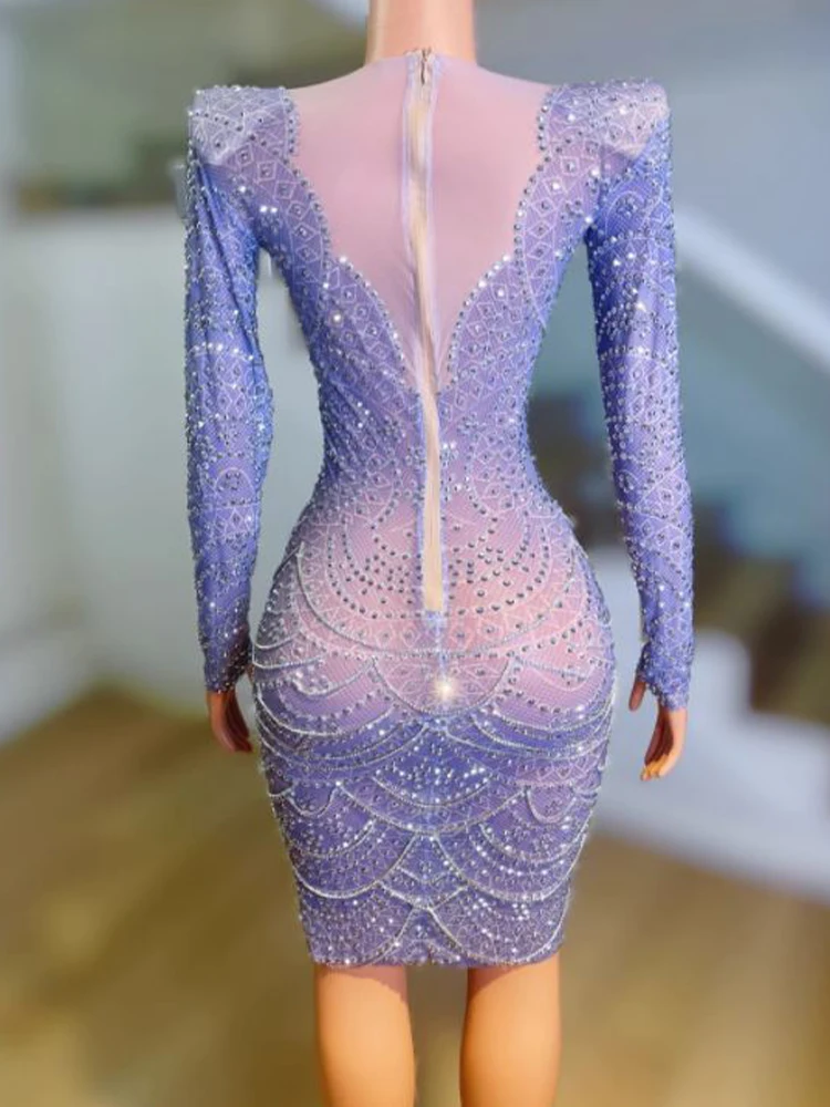 High Quality Hot Diamond Elastic Sexy Buttocks Wrapped Purple Dress 2024 New Fashion Custom Women'S Clothing