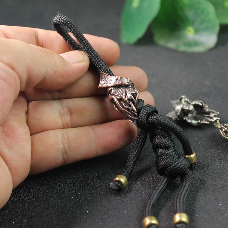 Brass Octopus Face Pirate King Figurines Knife Beads Paracord Lanyard Pendants DIY Umbrella Rope EDC Outdoor Tool Accessories