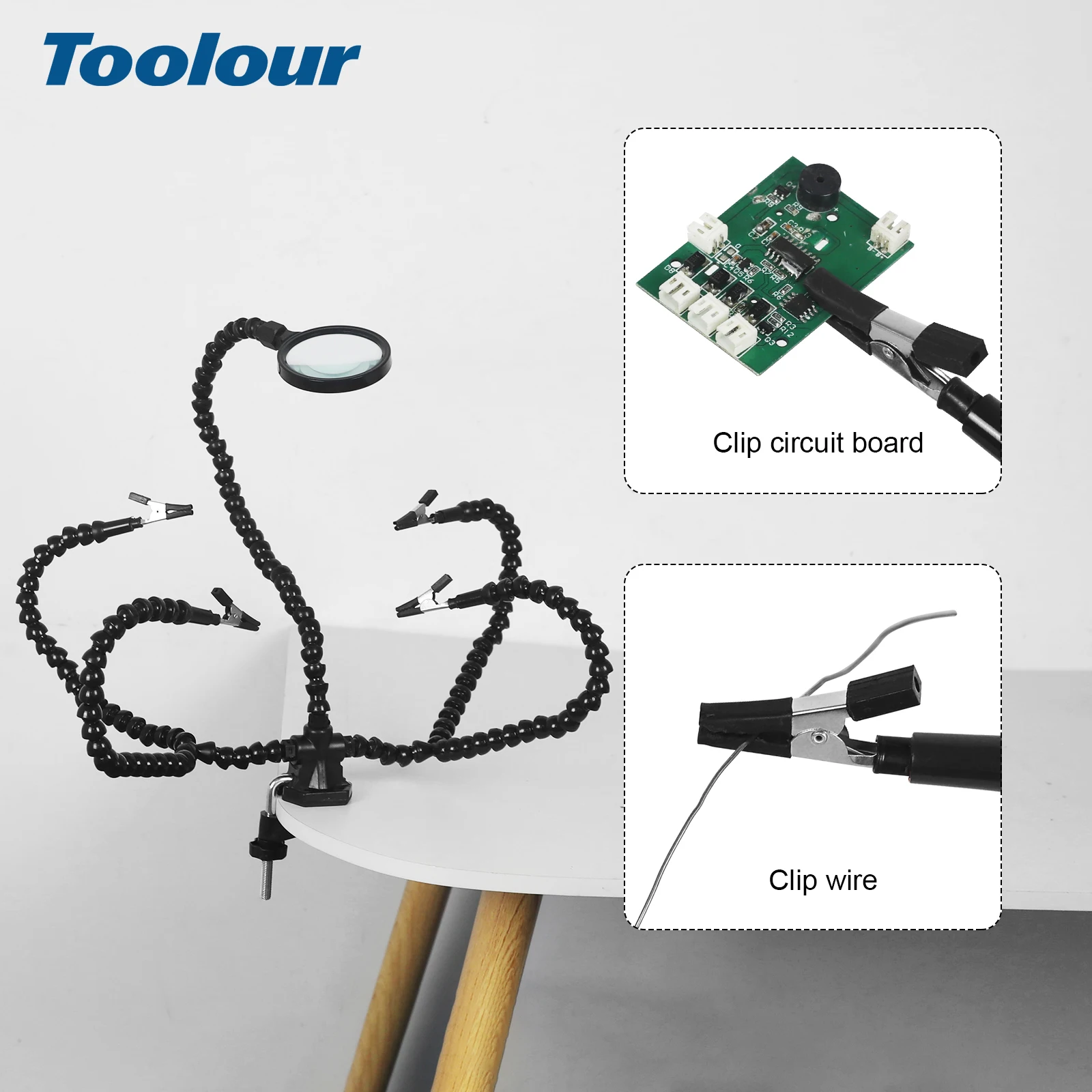 Toolour Helping Hands Soldering Tool Third Hands Solder Flexible Arms with 3X Magnifying Glass Clamping Base Welding PCB Holder