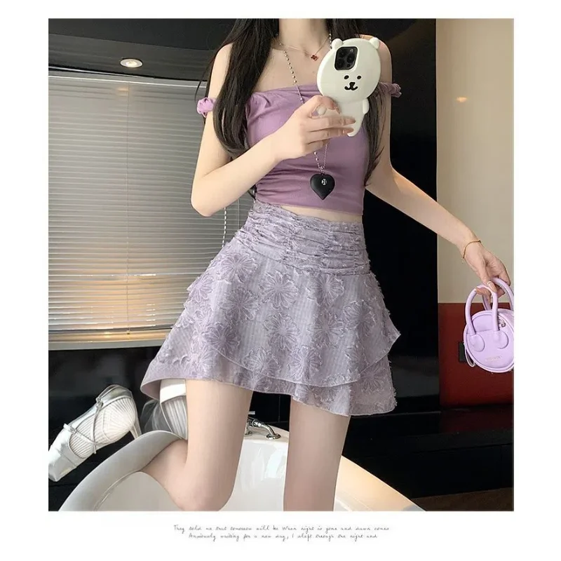 Women's Light Purple Lace Multi-Layer Asymmetrical Mini Skirt Sweet Cool Party Fashion Skirt