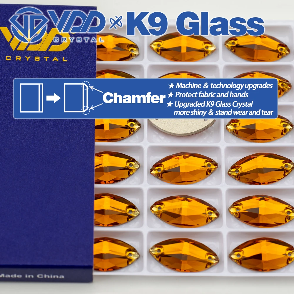 VDD S107 Coffee Navette Hochwertige K9-Glas-Applikationssteine zum Aufnähen, Kristall-Strasssteine mit flacher Rückseite, Nähzubehör für Kleidung und Stoffe – Detail 2