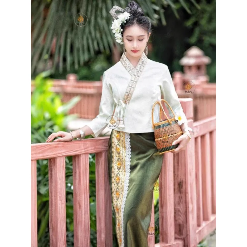 Dai Thai Ethnic Clothing Women's Suit Improved Piece Skirt Travel Photography Festival Fashion Clothes Slightly Elastic Thailand