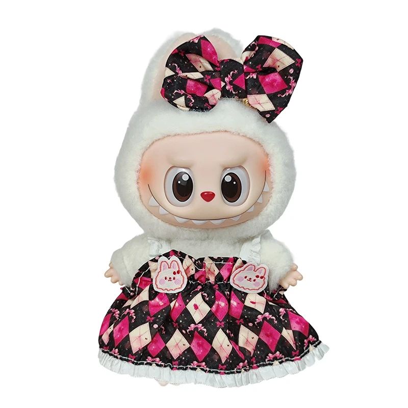 For 15/17cm Labubu Idol Doll luxury clothes Outfit black Dress Set Labubu V1V2 Mini DIY doll clothing bag shoes accessories