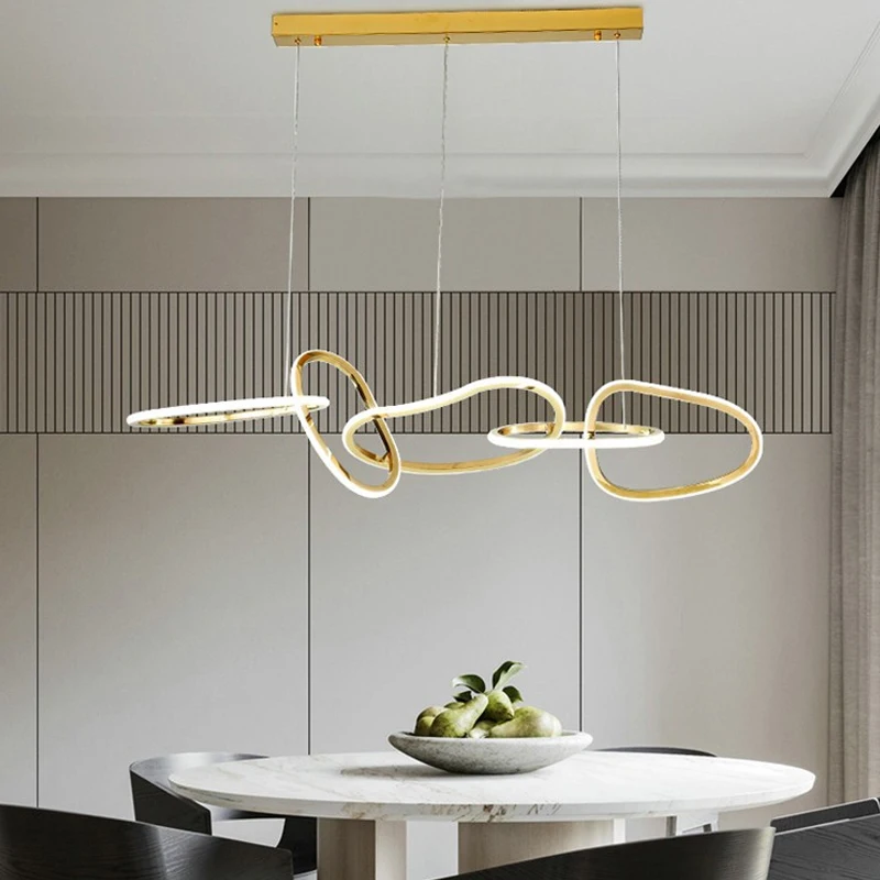 Gold Led Chandelier Modern Kitchen Island Creative Design Ring Lighting Fixture Home Decoration Luxury Dining Room Hanging Lamp