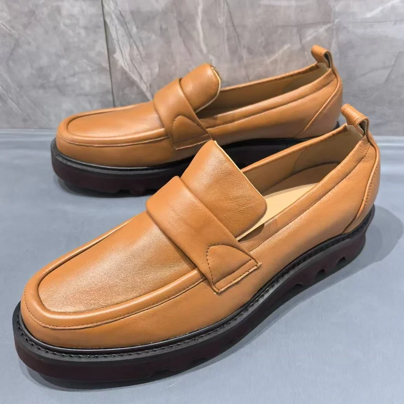 

New Arrival Genuine Leather Loafers Luxury Fashion Platforms Shoes Men Thick Bottoms Casual Shoes Slip On Mens Dress Shoes