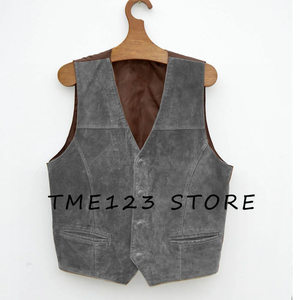 Formal Man Jackets Men\'s Suede Casual V-Neck Single Breasted Vest Male Clothes Steampunk Wang Cufflinks Elegant Suits Vests Suit