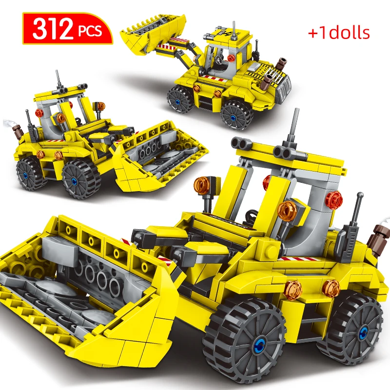 

312pcs City Engineering Crane Truck Car Model Building Blocks Mixer Bulldozer Truck Vehicle Figures Bricks Toys for Kids Gift