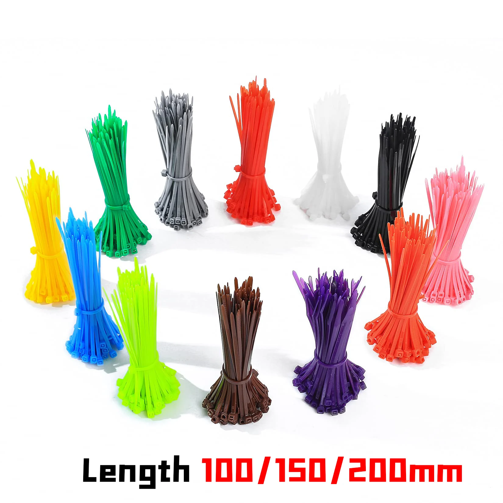 100pc/lot 100/150/200mm Colorful Self-Locking Nylon Cable Ties Plastic Zip Ties Wire Binding Wrap Straps for DIY Cable Organiser