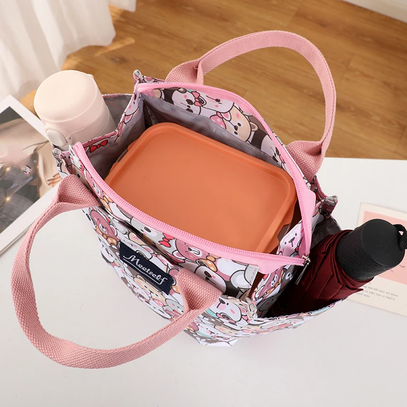 Daily portable thickened zipper with lunch lunch bag out to carry large capacity handheld lunch box bag lunch bag