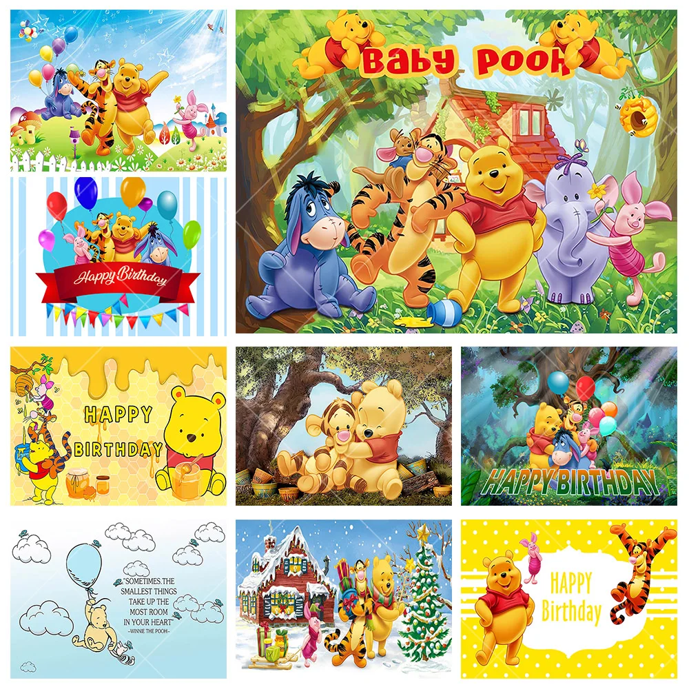 

Disney Winnie the Pooh Backdrop Kids Birthday Decoration Background Bear Friend Tiger Vinyl Polyester Photography Decor Props