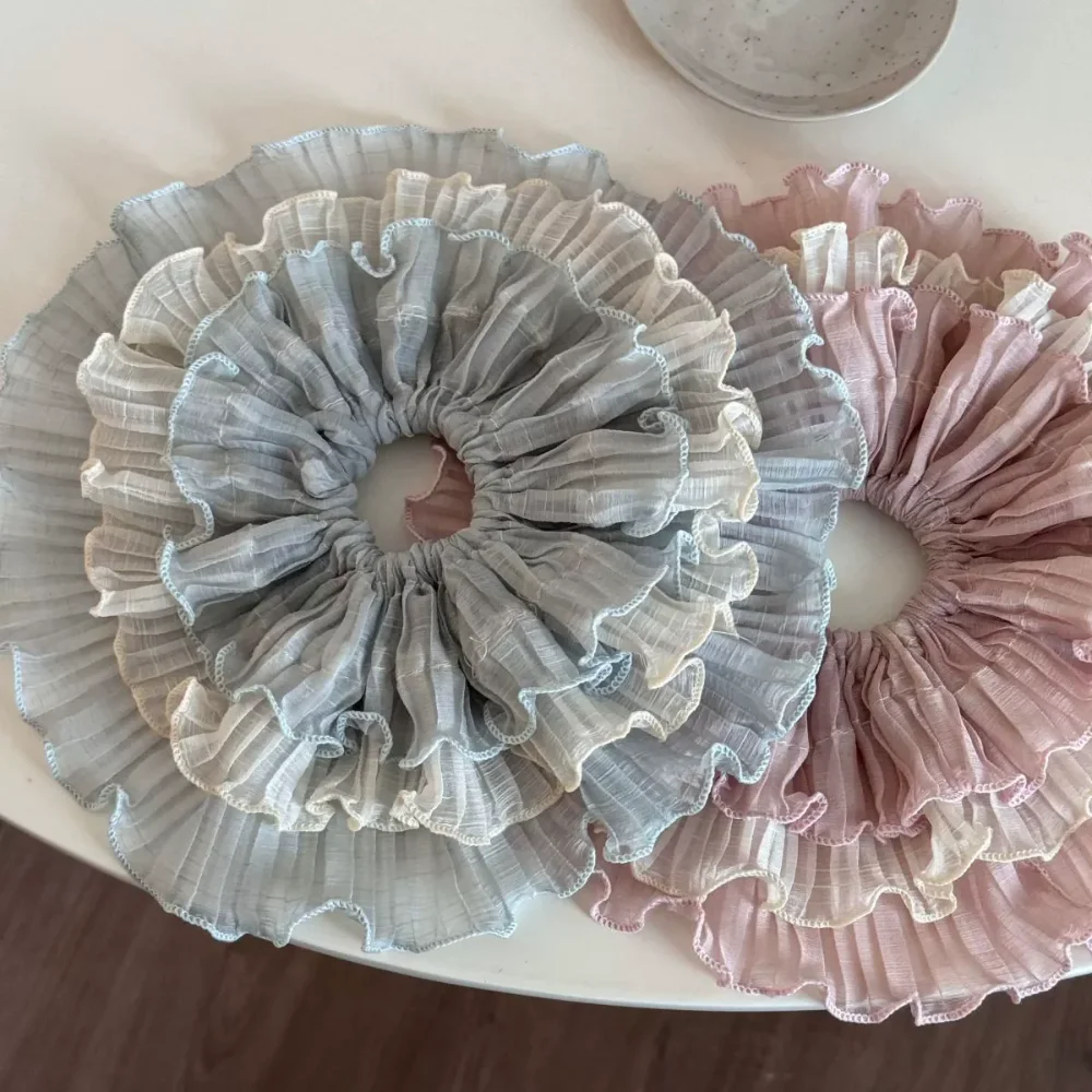 

Luxury Chiffon Wavy Lace Scrunchie Multi-Layer Pleated Hair Ties Large Size Premium Sense Hair Bands Women