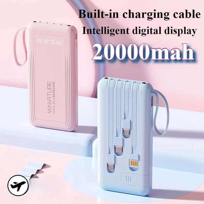 

Power Bank 20000mAh Built in Cable Portable Charger Mobile Phone External Battery Fast Charge Powerbank for IPhone 14 Xiaomi