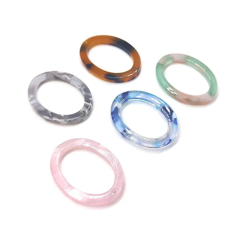 New Fashion 6Pieces 24mm High Quality Oval Acetic Acid Resin Smooth Charms Connectors for DIY Earring Jewelry Accessories