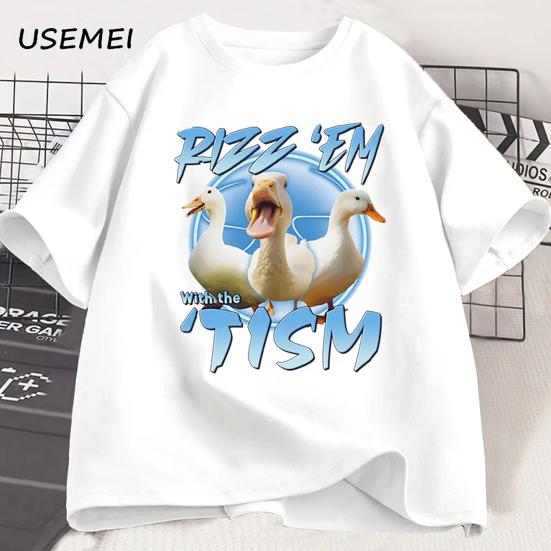 Duck Rizz Em with The Tism T-shirts Men Women Funny Animal Lover Tshirt Casual Cotton Short Sleeve Graphic Tees Oversized Tops