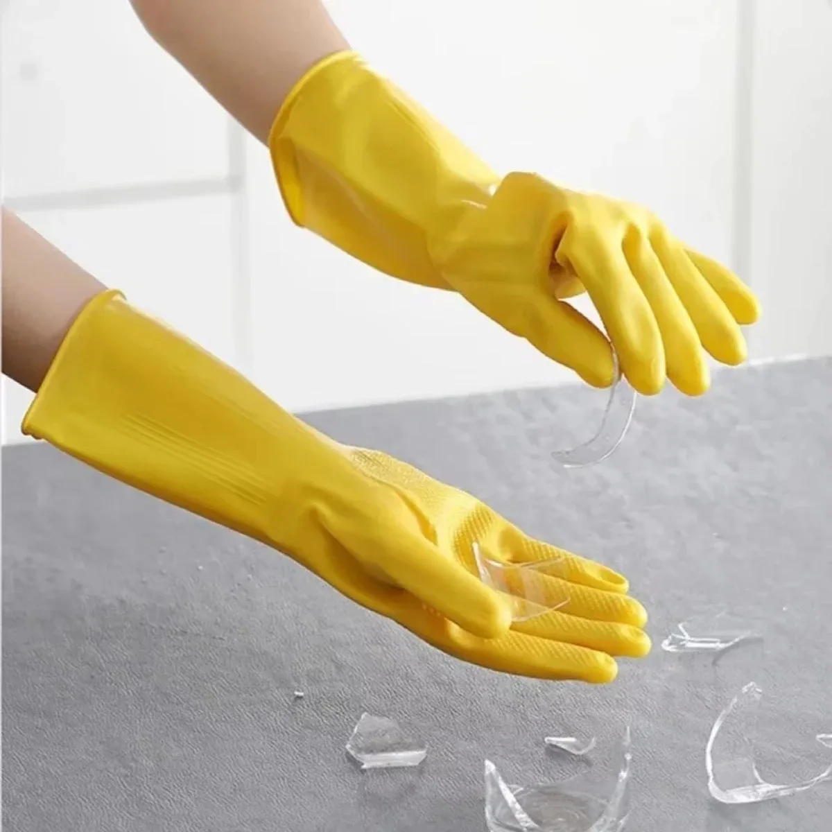 Latex Dishwashing Gloves Women's Waterproof Household Kitchen Washing Bowl Washing Clothes Vegetable Cleaning Household