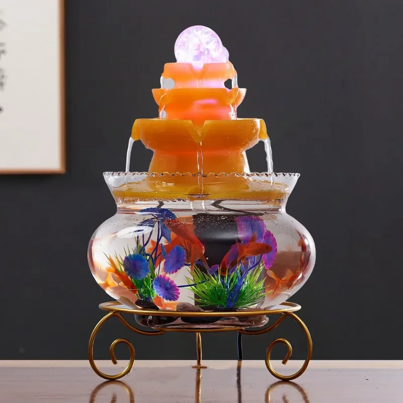 Creative flowing water generates wealth, fish tank attracts wealth, office desktop coffee table, entrance, fountain,