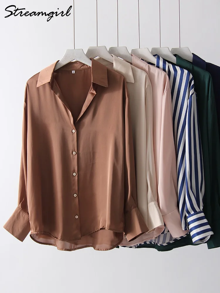 Office Wear Women Shirts Satin Blouse Luxury Pink Long Sleeve Formal Shirts  Female Button Silk Tops For Women Elegant All-Match - AliExpress 200000345
