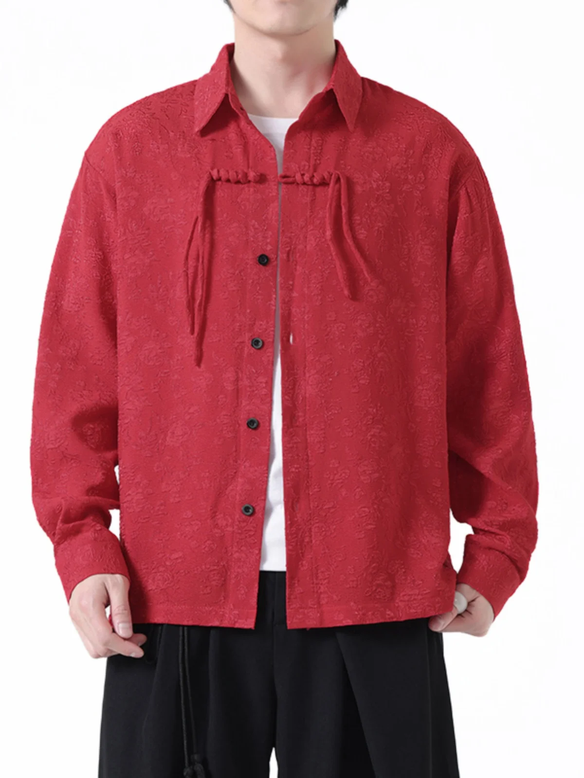 

New Chinese Sle Men's Long Sve irt Coat Spring Autumn Vintage Button up Loose Fit Youthful Floral Embroidery No Ironin...