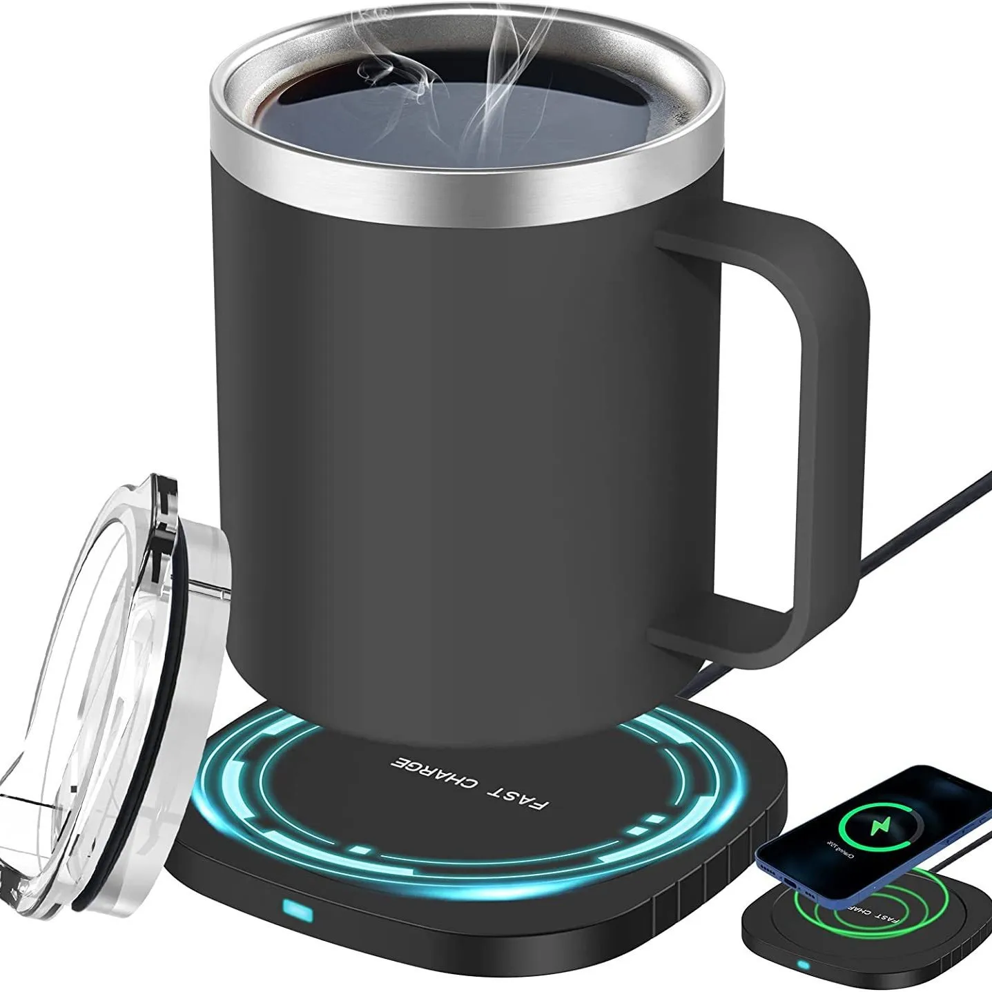 12oz Self-Heating Coffee Mug USB Electric Heated Travel Mug Smart Warming Double Layer Food Grade Cup Warmer 131-149℉