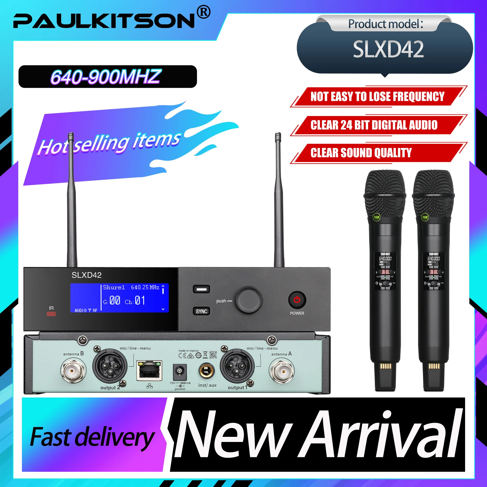 

SLXD Microfone 640-690MHZ 2 channels Wireless Microphone System 4pin Headset Professional Audio Equipment For Stage Karaoke