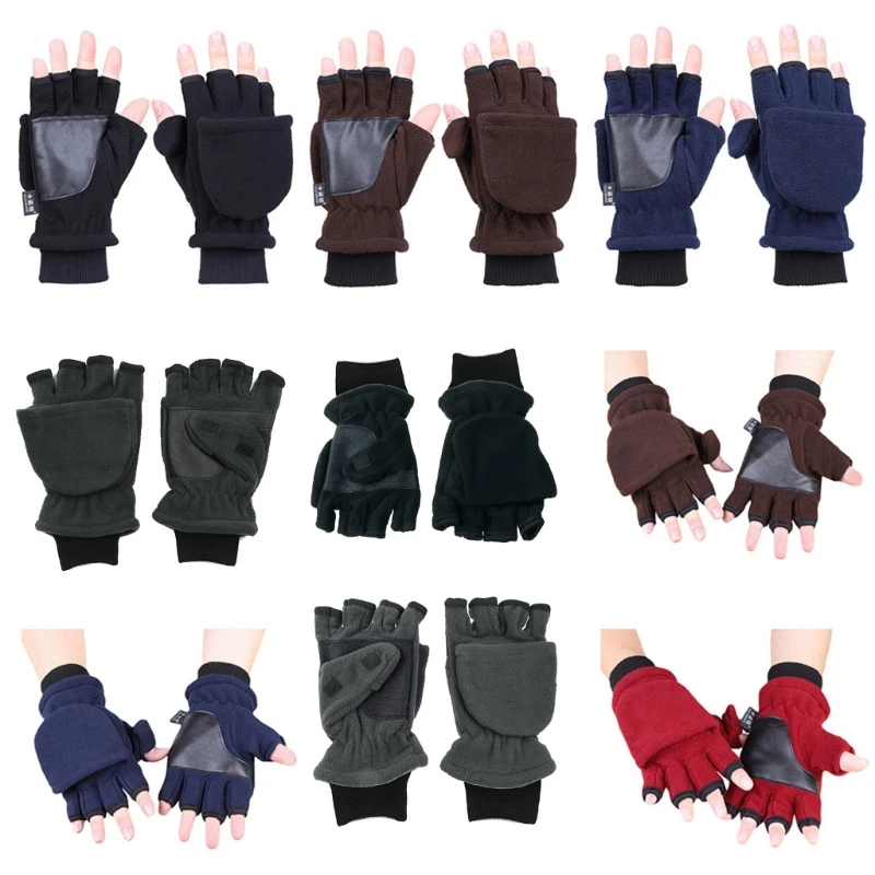 

Stretch Convertible Mittens Women Men Thick Warm Fleece Lined Gloves