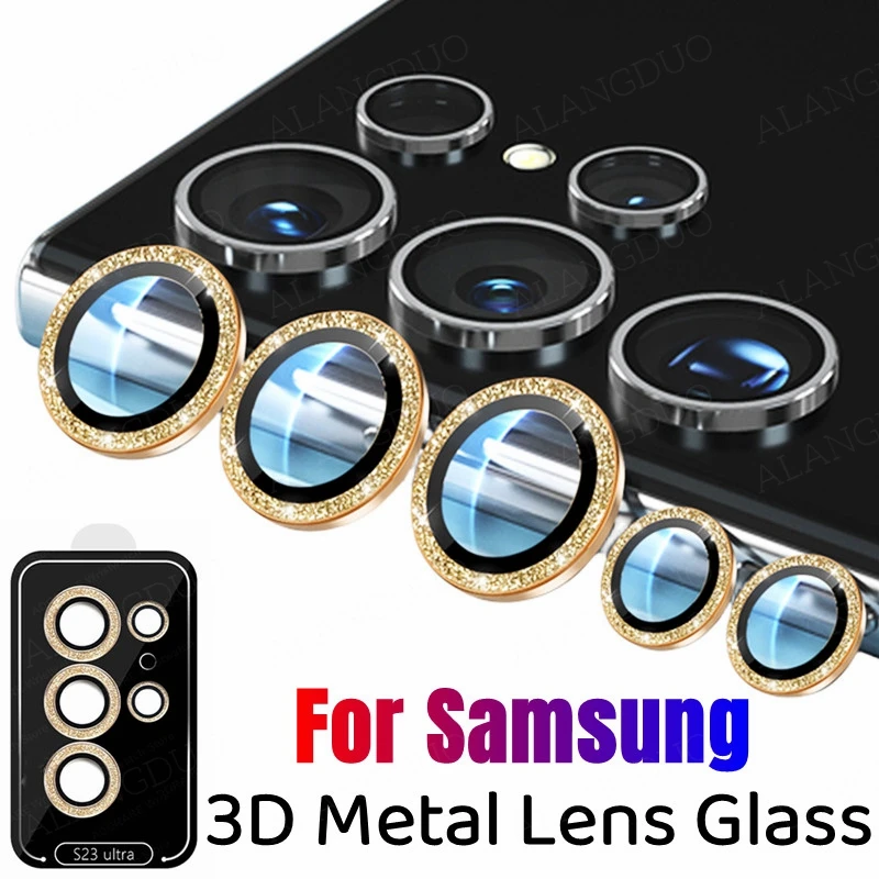 Glitter Camera Protector For Samsung S23 S24 Ultra Metal Lens Ring Glass For Samsung S23 Plus s22 S23+ S23 FE S23 Ultra Lens Cap