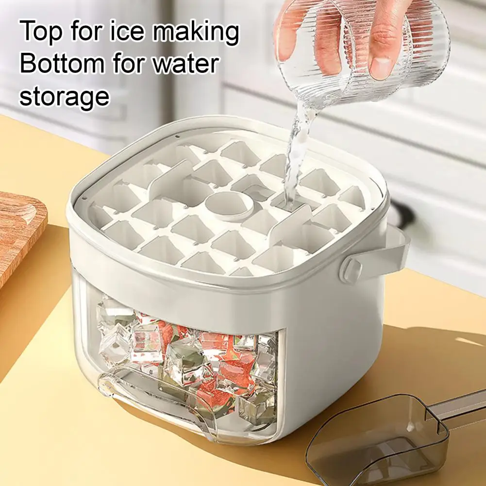 2-in-1 Press-Release Ice Cube Tray With Storage Bin 48-Cavity Double-Layer Ice Maker Ice Storage Container For Home Camping
