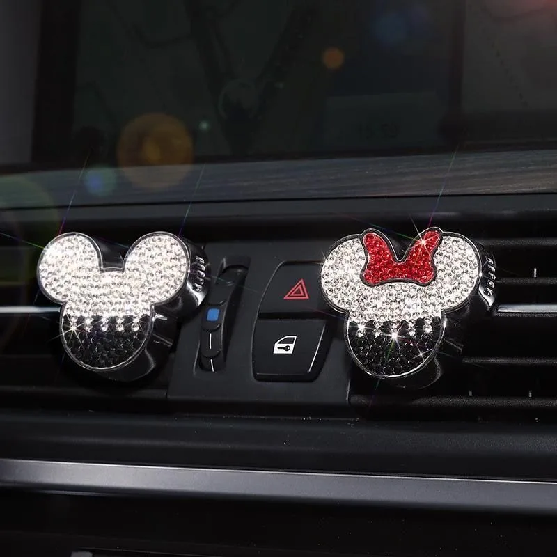 New Mickey Mouse Cartoon Creative Diamond Doll Car Air Freshener Fashion Car Decoration Air Conditioning Vent Aromatherapy