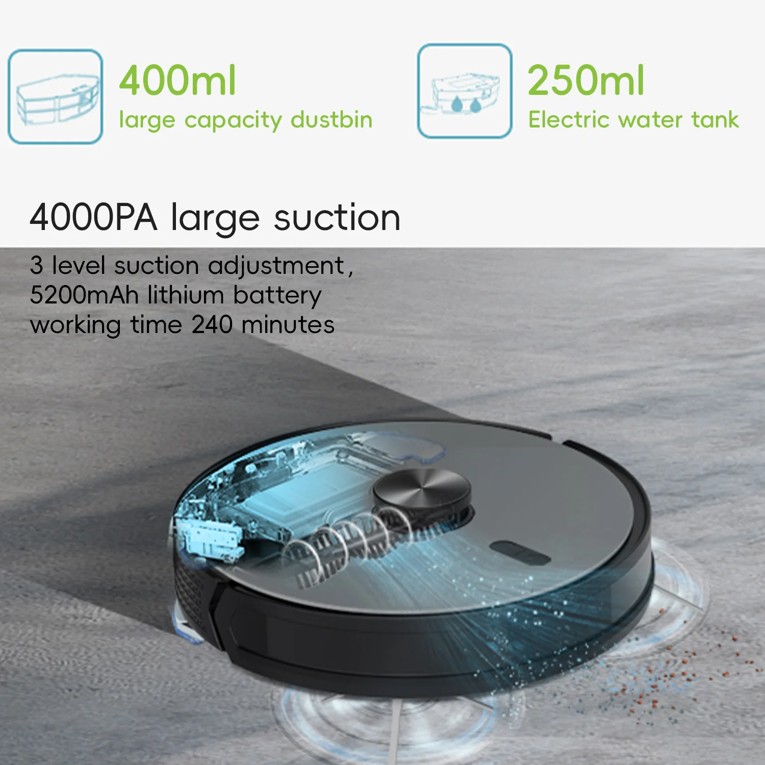 LDS SLAM Robot Vacuum Cleaner Wireless Cleaning Mopping Sweeping 4000PaSuction 5200Mah Battery Robot Vacuums AT900 Made in China