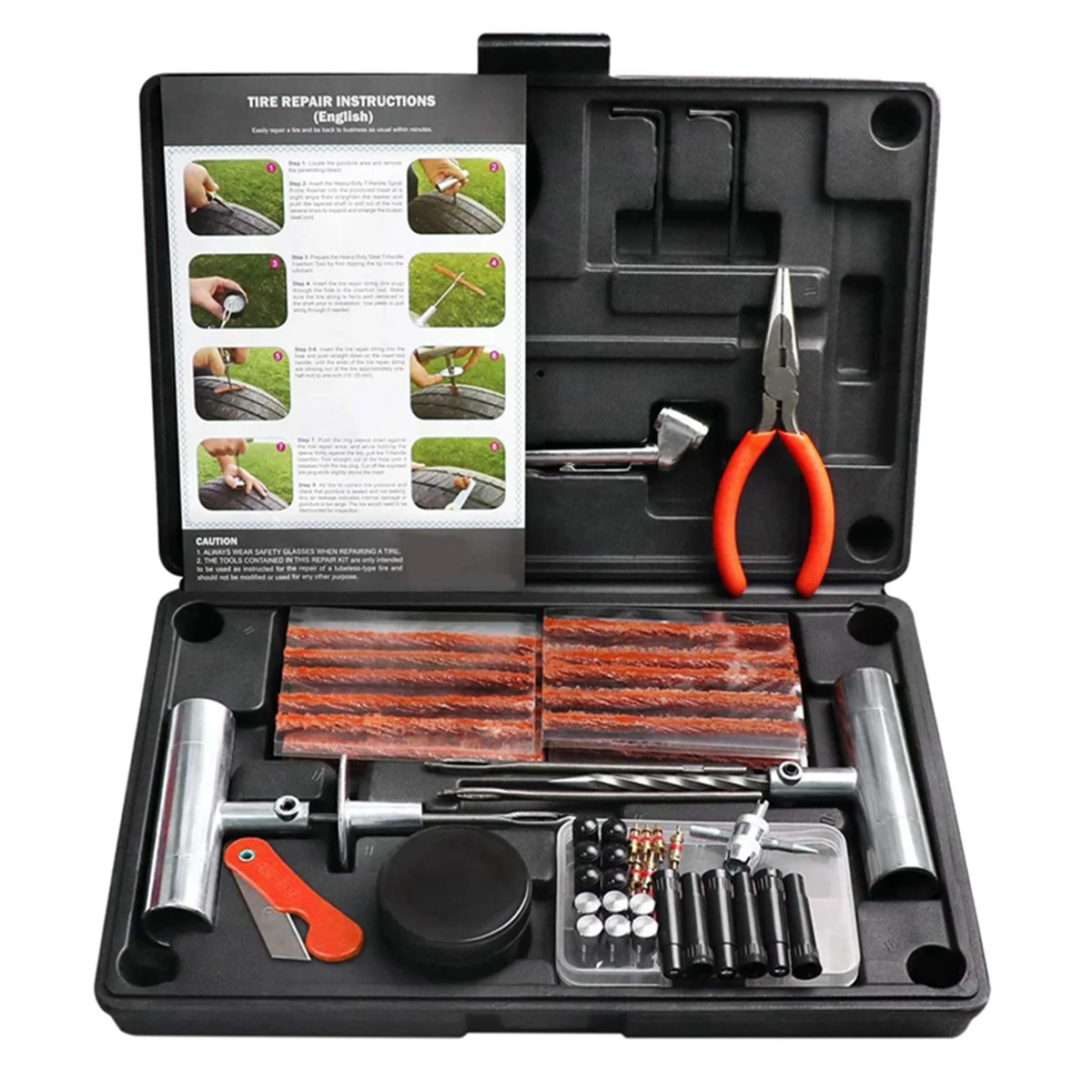 87Pcs Auto Tire Repair Kit Heavy Duty Tubeless Car Tire Repair Tool for Car, Truck, Caravans, Trailer, Camper,Motorcycle