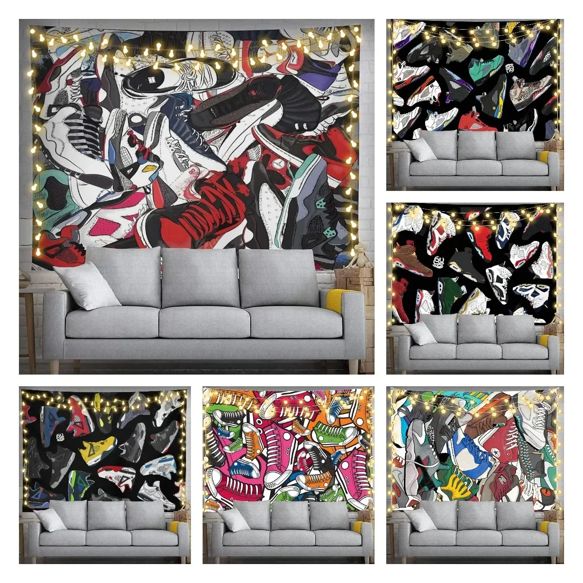 Retro Basketball Shoes Tapestry Wall Hanging Sneaker Design Photo Backdrop Tapestries Wall Decor Kids Room Decorations Hand Wash