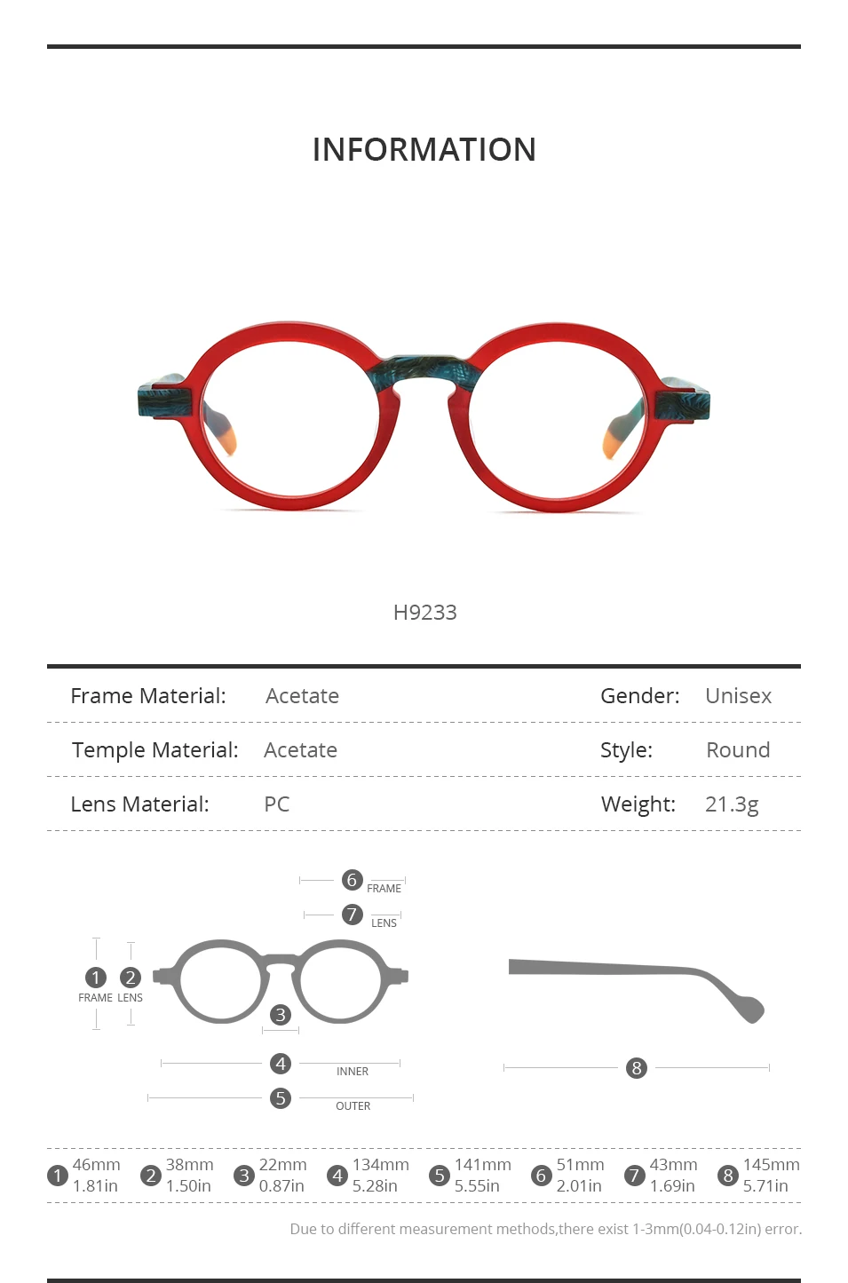 HEPIDEM Acetat Brille Frauen Marke Designer Runde Nerd Brillen Rahmen Neue Männer Dicke Japanische Handgemachte Große Größe Brillen 9229 – Detail 4