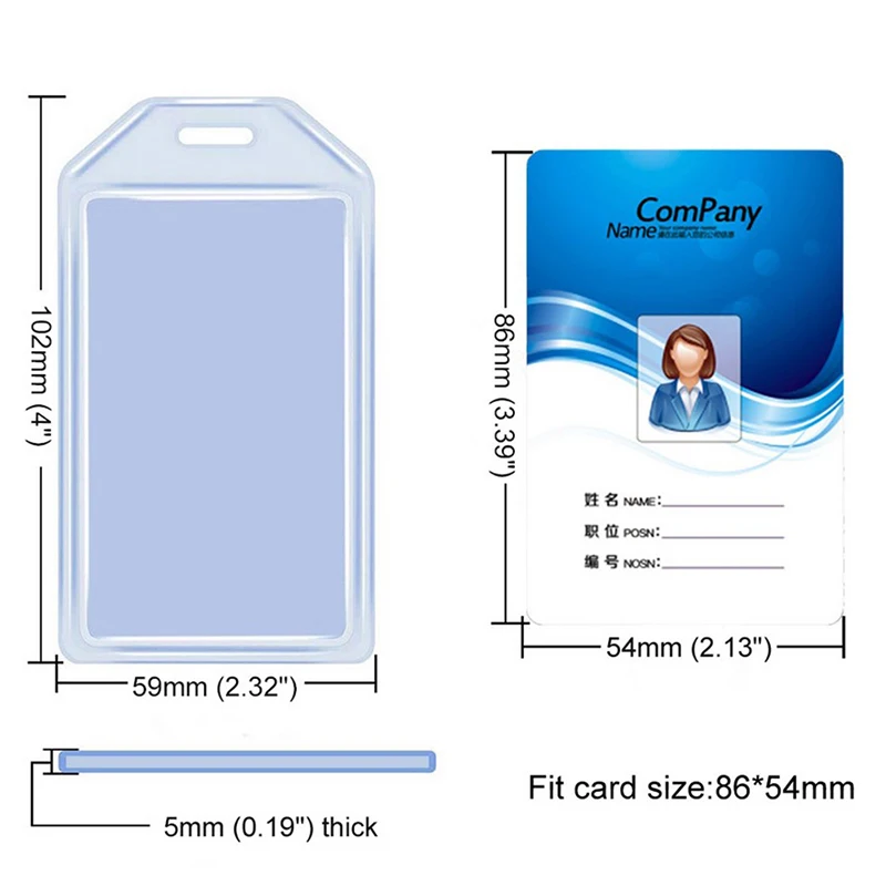 Silicone Soft Clear PVC Card Holder Name Tag Holder 57x102mm Heavy Duty ID Card Badge Holder, Hard Plastic Vertical