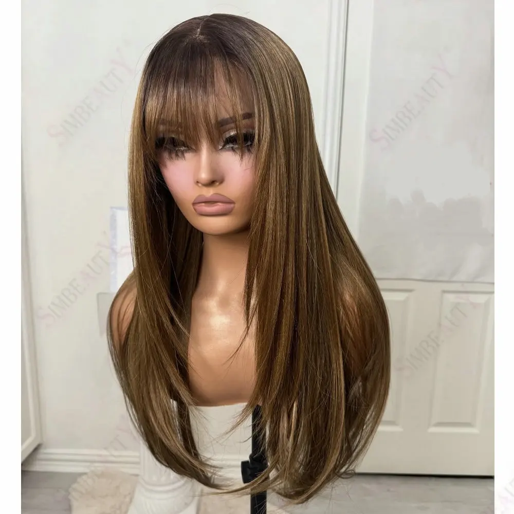 Seidenweiche, glatte Damen-Perücken aus Echthaar, Ombre Goldbraun, 13x4/13x6 Lace-Front-Perücken, brasilianisches Remy-Haar, 360 Lace-Frontal-Perücken – Detail 1