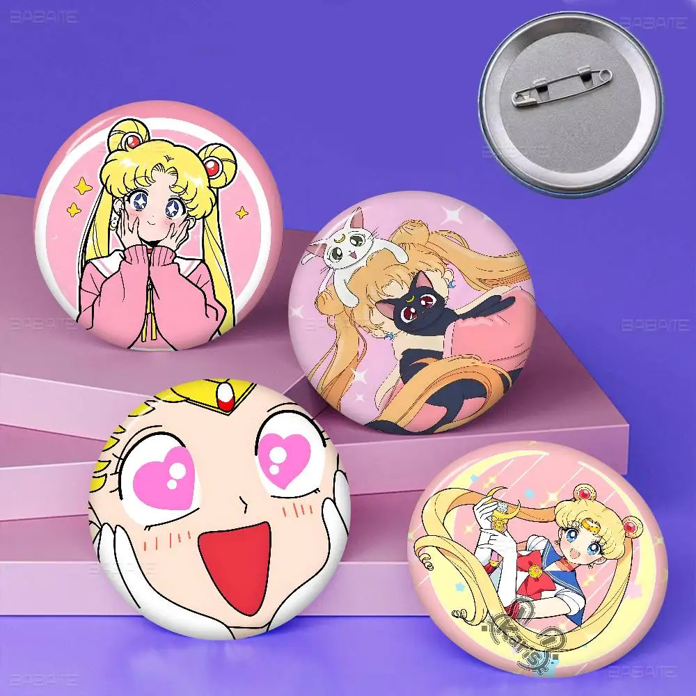 S-SAILOR Anime M-MOON Soft Button Pin Bright Printed Icon Gift For Friends Badge Collar Brooch Lapel Pin Metal