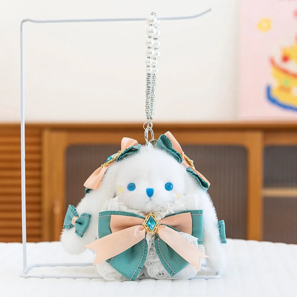 

Princess Pearl Dress Plush Rabbit Keychain Cartoon Stuffed Rabbit Doll Keyring Soft Kawaii Drooping Ear Rabbit Pendant