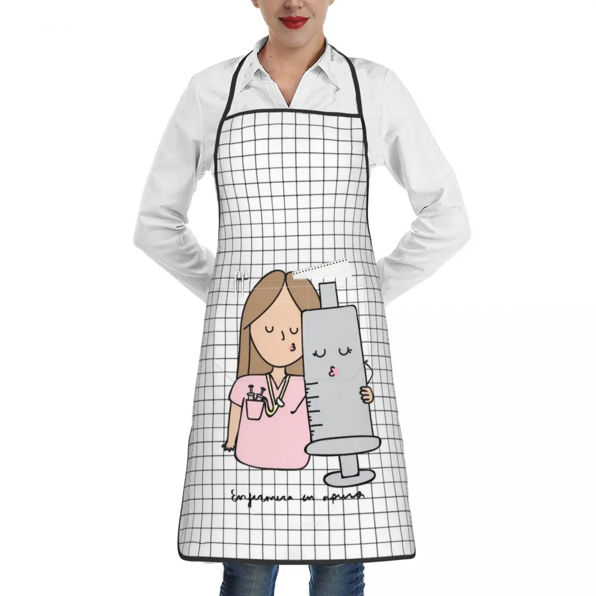 Cartoon Doctor Nurse Apron with Pocket Resistant Adjustable Tie Enfermera En Apuros Cooking Kitchen Apron for Men Women Chef